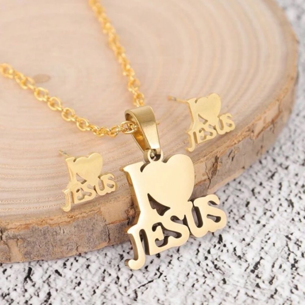 3for$20 3pcs/Set  Jesus Cross Neutral Pendant Necklace Earring Set, Jewelry Set